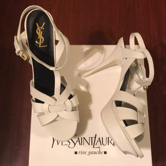 YSL Yves Saint Laurent White leather Tribute Heels - Picture 2 of 6